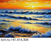Beautiful sunset sky above clouds with dramatic light. Yellow, orange, red clouds above the horizon. Beautiful evening sky landscape. Sunset over the sea. Generated by artificial intelligence. Стоковое AI-изображение, AI-художник Юлия Петровская / Фотобанк Лори