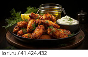 Fried chicken legs. Traditional food in the USA. Generated by AI. Стоковое AI-изображение, AI-художник Ярославский Максим / Фотобанк Лори