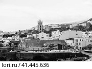 GARACHICO, TENERIFE, SPAIN - JULY 20, 2023: Small town of Garachico on the northern coast of Tenerife. Canary Islands. View from observation deck - Mirador del Emigrante. Black and white. Редакционное фото, фотограф Sergey Kohl / Фотобанк Лори
