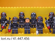 RUSSIA, SAMARA, FEBRUARY 7, 2022 - Lego Star Wars Minifigures Constructor. Inferno stormtrooper squad. Редакционное фото, фотограф Андрей Аркуша / Фотобанк Лори
