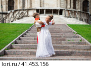 Childrens ballroom dance couple in suits. Стоковое фото, фотограф Андрей Аркуша / Фотобанк Лори