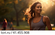 Beautiful young woman doing sports. Стоковое AI-изображение, AI-художник Кирилл Черезов / Фотобанк Лори