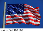 American flag waving in the wind against blue sky. Стоковое фото, фотограф Nobilior / Фотобанк Лори