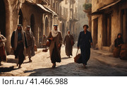 Refugee from the Middle East on the street of European city. Poverty, war and economy crisis concept. AI. Стоковое AI-изображение, AI-художник Sergey Grishin / Фотобанк Лори