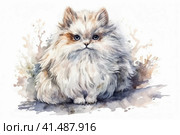Cartoon white kitten on a white background, watercolor, illustration, watercolor style, Generative AI. Стоковое AI-изображение, AI-художник Анна Кривицкая / Фотобанк Лори