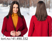Collage View from the front and in the back brunette models. Стоковое фото, фотограф Андрей Аркуша / Фотобанк Лори