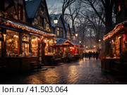 Traditional Christmas market in Germany. Advent Fair Decoration and Stalls with Crafts Items on the Bazaar. Стоковое AI-изображение, AI-художник Ирина Михайличенко / Фотобанк Лори