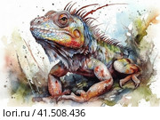 Iguana watercolor,, watercolor style, Generative AI. Стоковое AI-изображение, AI-художник Анна Кривицкая / Фотобанк Лори