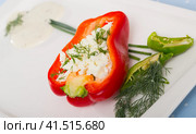 Pepper stuffed with brynza is tasty dish of Bulgarian cuisine. Стоковое фото, фотограф Яков Филимонов / Фотобанк Лори