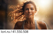 Beautiful young woman doing sports. Стоковое AI-изображение, AI-художник Кирилл Черезов / Фотобанк Лори