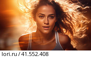 Beautiful young woman doing sports. Стоковое AI-изображение, AI-художник Кирилл Черезов / Фотобанк Лори