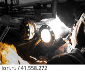 Safety at work. Welding and installation of the pipeline. Industrial weekdays welders and fitters. Стоковое фото, фотограф Леонид Еремейчук / Фотобанк Лори