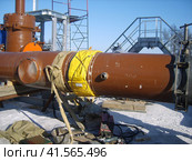Construction of gas pipeline on the ground. Стоковое фото, фотограф Леонид Еремейчук / Фотобанк Лори
