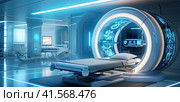 An MRI machine in a futuristic-style hospital. Generated by AI. Стоковое AI-изображение, AI-художник Ярославский Максим / Фотобанк Лори