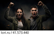 A man and a woman are fighting for their rights. Стоковое AI-изображение, AI-художник Кирилл Черезов / Фотобанк Лори