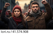 A man and a woman are fighting for their rights. Стоковое AI-изображение, AI-художник Кирилл Черезов / Фотобанк Лори