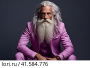Portrait of an elderly man with a large gray beard and lush hair with a thoughtful look. Close-up. Generated by AI. Стоковое AI-изображение, AI-художник Ярославский Максим / Фотобанк Лори
