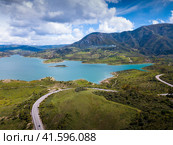 Panoramic view over Embalse de Zahara inland lake, Andalusia, Spain. Стоковое фото, фотограф Яков Филимонов / Фотобанк Лори