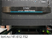 The datacenter is equipped with advanced server hardware EMC2 VNX Series - Moscow, Russia, May 30, 2019. Редакционное фото, фотограф Андрей Журавлев / Фотобанк Лори