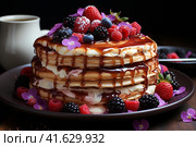 PANCAKE CAKE with berries,  Generative AI. Стоковое AI-изображение, AI-художник Анна Кривицкая / Фотобанк Лори