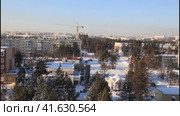 Вид сверху на город Нерюнгри зимним утром. Республика Саха-Якутия (2020 год). Стоковое видео, видеограф Олег Хархан / Фотобанк Лори