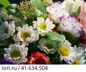 Bright colorful bouquet of mixed flowers. Festive mood. Стоковое фото, фотограф YuryKara / Фотобанк Лори