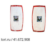 Antique Roman shields - scutum, sct, isolated on a white background. Full-body (tower) shield with a Central handle and a shield boss, a reconstruction of the Ancient weapons of Rome. Стоковое фото, фотограф Андрей Журавлев / Фотобанк Лори