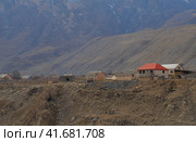 View of village of Upper Balkaria in Cherek Gorge in early spring, Kabardino-Balkarian Republic, Russia (2023 год). Стоковое фото, фотограф Алексей Антипов / Фотобанк Лори