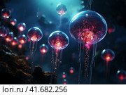 Nanotechnology Genetic engineering and the use of nanorobots, medicine, military industry, biological weapons 3D illustration, 3D,    Generative AI. Стоковое AI-изображение, AI-художник Анна Кривицкая / Фотобанк Лори