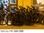 Rent Bicycles at nigth city - Ready for Adventure. Стоковое фото, фотограф Константин Шишкин / Фотобанк Лори
