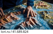 Geographer exploring the terrain on the model. Стоковое AI-изображение, AI-художник Кирилл Черезов / Фотобанк Лори