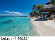 Tropical beach in the Maldives,    Generative AI. Стоковое AI-изображение, AI-художник Анна Кривицкая / Фотобанк Лори