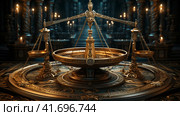 The scales of justice, futuristic rendition,    Generative AI. Стоковое AI-изображение, AI-художник Анна Кривицкая / Фотобанк Лори