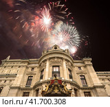 Fireworks over the Opera Garnier (Garnier Palace), Paris, France. Translation: national Academy of Music. UNESCO World Heritage Site (2014 год). Стоковое фото, фотограф Владимир Журавлев / Фотобанк Лори