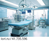 A modern medical bed and a special device in a modern intensive care unit. Generated by AI. Стоковое AI-изображение, AI-художник Ярославский Максим / Фотобанк Лори