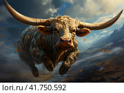 Flying cow with wings,  Generative AI. Стоковое AI-изображение, AI-художник Анна Кривицкая / Фотобанк Лори