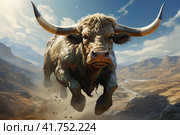 Flying cow with wings,  Generative AI. Стоковое AI-изображение, AI-художник Анна Кривицкая / Фотобанк Лори