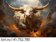 Flying cow with wings,  Generative AI. Стоковое AI-изображение, AI-художник Анна Кривицкая / Фотобанк Лори