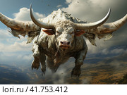 Flying cow with wings,  Generative AI. Стоковое AI-изображение, AI-художник Анна Кривицкая / Фотобанк Лори