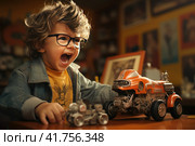 Frustrated little boy feeling angry after his toy was taken away from him. Стоковое AI-изображение, AI-художник Юрий Поздников / Фотобанк Лори