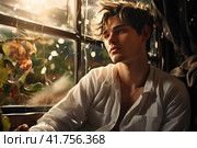 Heartbroken young man experiencing bitterness and disappointment after a difficult breakup. Стоковое AI-изображение, AI-художник Юрий Поздников / Фотобанк Лори