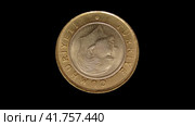 Монета Турции 1 лира 2015 на черном фоне. Reverse of Turkey coin 1 lira 2015, isolated in black background. 4k video. Стоковая анимация, аниматор Александр Кузнецов / Фотобанк Лори