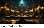 The scales of justice, futuristic rendition,    Generative AI. Стоковое AI-изображение, AI-художник Анна Кривицкая / Фотобанк Лори