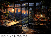 Clean, tidy, modern Painter's Studio,nigth, darkness,, watercolor ,  Generative AI. Стоковое AI-изображение, AI-художник Анна Кривицкая / Фотобанк Лори