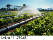 Smart watering system ensuring plants receive adequate irrigation. Стоковое AI-изображение, AI-художник Юрий Поздников / Фотобанк Лори