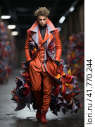 Man on the catwalk, creative fashion show,  Generative AI. Стоковое AI-изображение, AI-художник Анна Кривицкая / Фотобанк Лори