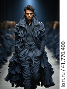 Man on the catwalk, creative fashion show,  Generative AI. Стоковое AI-изображение, AI-художник Анна Кривицкая / Фотобанк Лори
