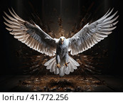 A white eagle on a dark background with outstretched wings. Generated by AI. Стоковое AI-изображение, AI-художник Ярославский Максим / Фотобанк Лори