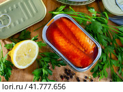 Mackerel fillets in tomato sauce. Стоковое фото, фотограф Яков Филимонов / Фотобанк Лори
