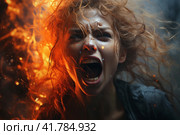 Portrait of a woman in a state of rage, screaming,  Generative AI. Стоковое AI-изображение, AI-художник Анна Кривицкая / Фотобанк Лори